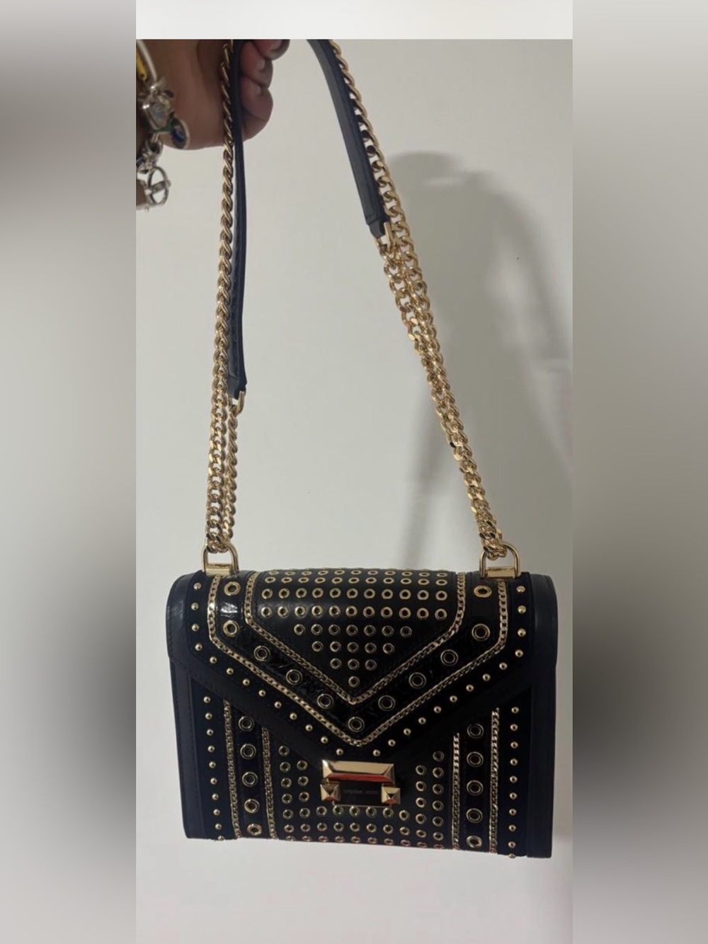 Michael Kors Black Crossbody Bag with Gold Studs & Chain
